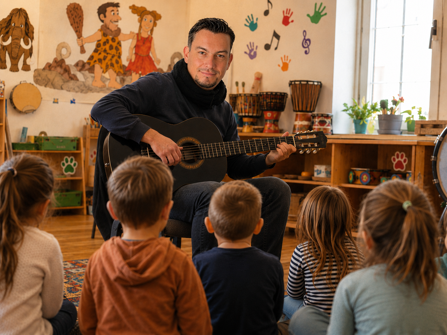 Marcus Heinzig spielt Gitarre für Kinder im Morgenkreis